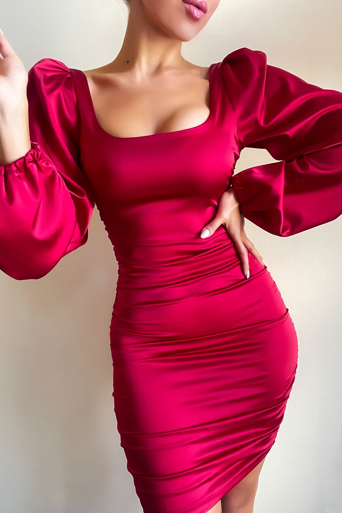 Sleeve Drama - Red Satin Dress – ANITAS